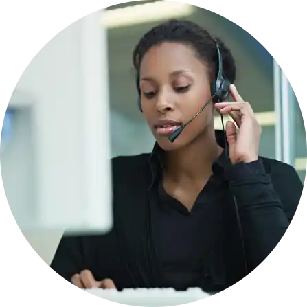 assistant wearing call center headset
