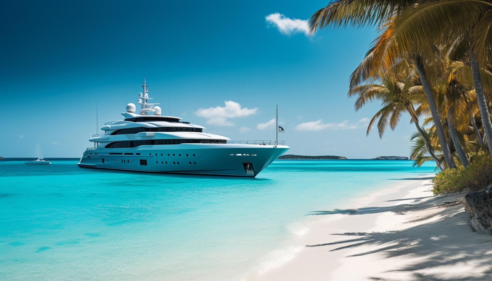 Photo of a yacht parked of a beautiful beach